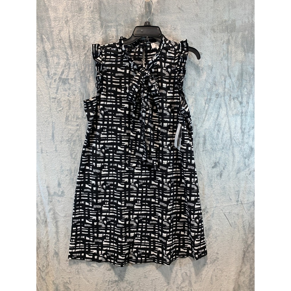 Signature by Robbie Bee Black White Tie Neck Ruffle Dress RB68856 Large NEW